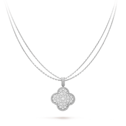[Max Jewelry ]CLOVER 25MM SILVER FULL DIAMOND BIG CLOVER NECKLACE