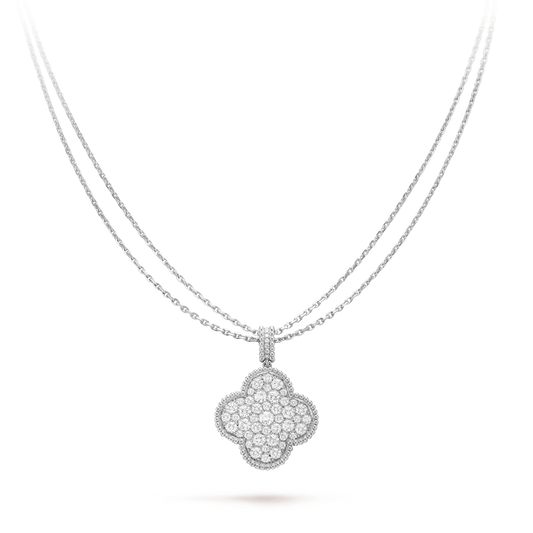 [Max Jewelry ]CLOVER 25MM SILVER FULL DIAMOND BIG CLOVER NECKLACE