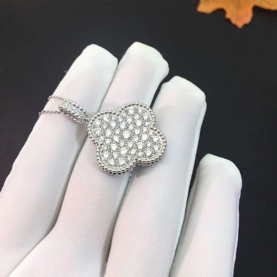 [Max Jewelry ]CLOVER 25MM SILVER FULL DIAMOND BIG CLOVER NECKLACE