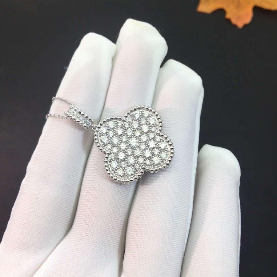 [Max Jewelry ]CLOVER 25MM SILVER FULL DIAMOND BIG CLOVER NECKLACE