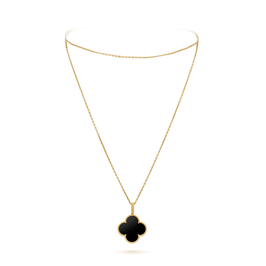 [Max Jewelry ]CLOVER 25MM GOLD ONYX BIG CLOVER NECKLACE