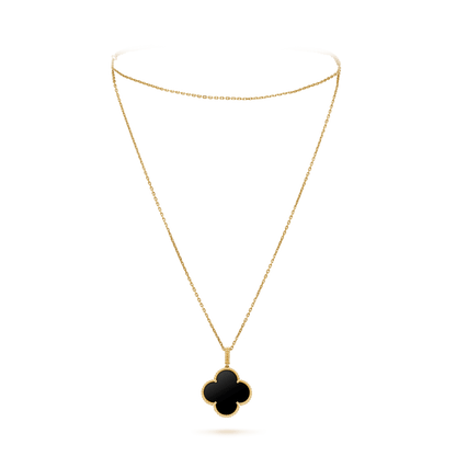 [Max Jewelry ]CLOVER 25MM GOLD ONYX BIG CLOVER NECKLACE