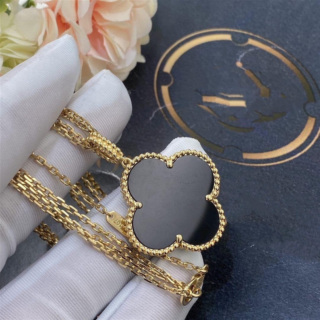 [Max Jewelry ]CLOVER 25MM GOLD ONYX BIG CLOVER NECKLACE