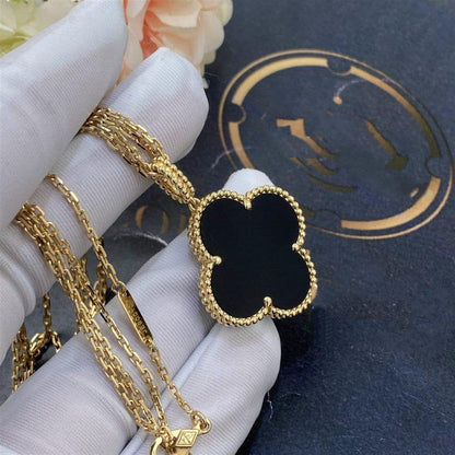 [Max Jewelry ]CLOVER 25MM GOLD ONYX BIG CLOVER NECKLACE