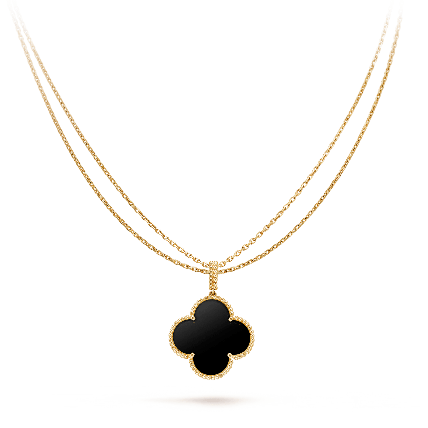 [Max Jewelry ]CLOVER 25MM GOLD ONYX BIG CLOVER NECKLACE