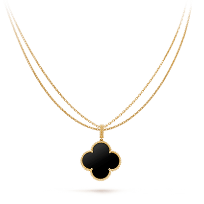[Max Jewelry ]CLOVER 25MM GOLD ONYX BIG CLOVER NECKLACE