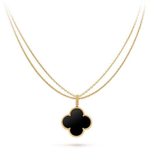 [Max Jewelry ]CLOVER 25MM GOLD ONYX BIG CLOVER NECKLACE