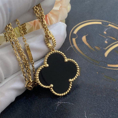 [Max Jewelry ]CLOVER 25MM GOLD ONYX BIG CLOVER NECKLACE