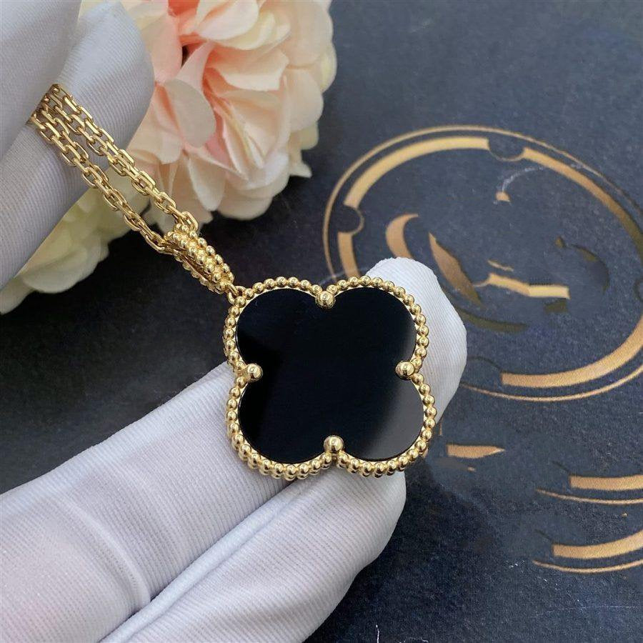 [Max Jewelry ]CLOVER 25MM GOLD ONYX BIG CLOVER NECKLACE