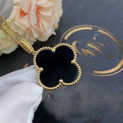 [Max Jewelry ]CLOVER 25MM GOLD ONYX BIG CLOVER NECKLACE