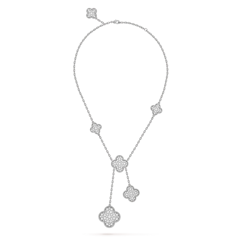 [Max Jewelry ]CLOVER 5 MOTIFS SILVER DIAMONDS NECKLACE
