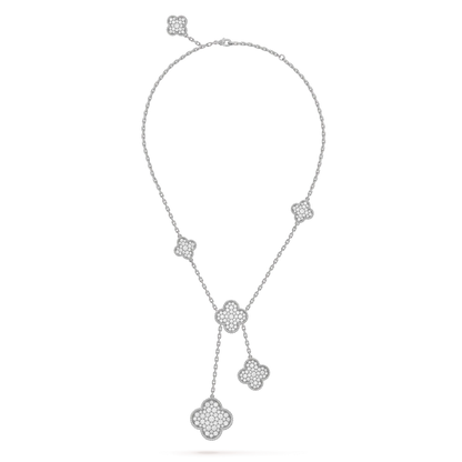 [Max Jewelry ]CLOVER 5 MOTIFS SILVER DIAMONDS NECKLACE