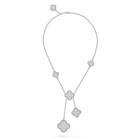 [Max Jewelry ]CLOVER 5 MOTIFS SILVER DIAMONDS NECKLACE