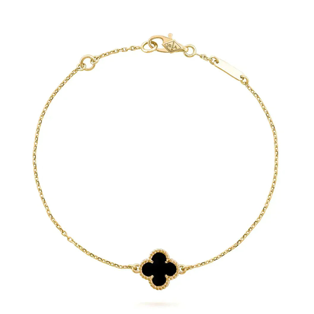 [Max Jewelry ]CLOVER ONYX SINGLE FLOWER BRACELET