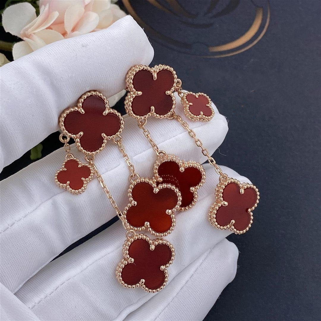 [Max Jewelry ]CLOVER EARRINGS CARNELIAN 4 MOTIFS PINK GOLD