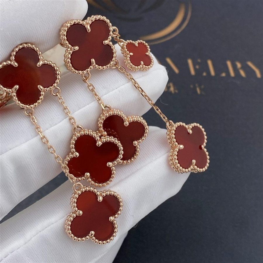 [Max Jewelry ]CLOVER EARRINGS CARNELIAN 4 MOTIFS PINK GOLD