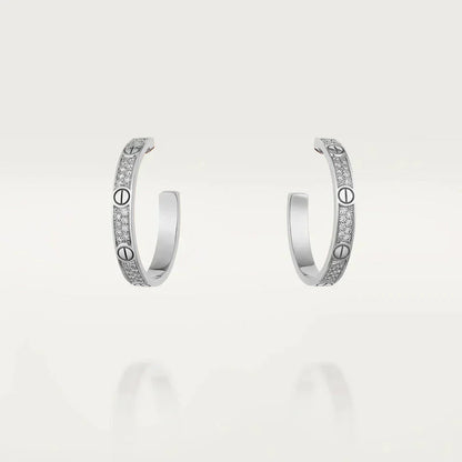 [Max Jewelry ]LOVE DIAMOND SILVER HOOP EARRINGS