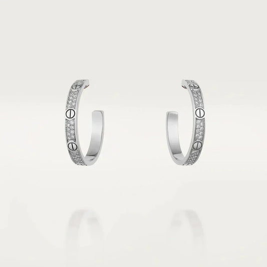 [Max Jewelry ]LOVE DIAMOND SILVER HOOP EARRINGS