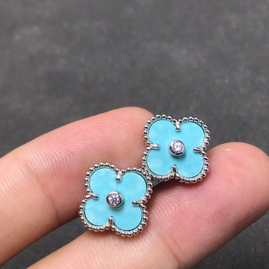 [Max Jewelry ]CLOVER 1 DIAMOND BLUE SKY SILVER EARRINGS