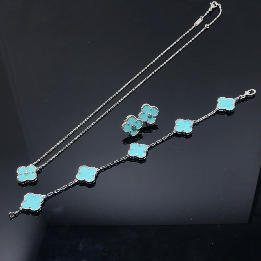 [Max Jewelry ]CLOVER 1 DIAMOND BLUE SKY SILVER EARRINGS