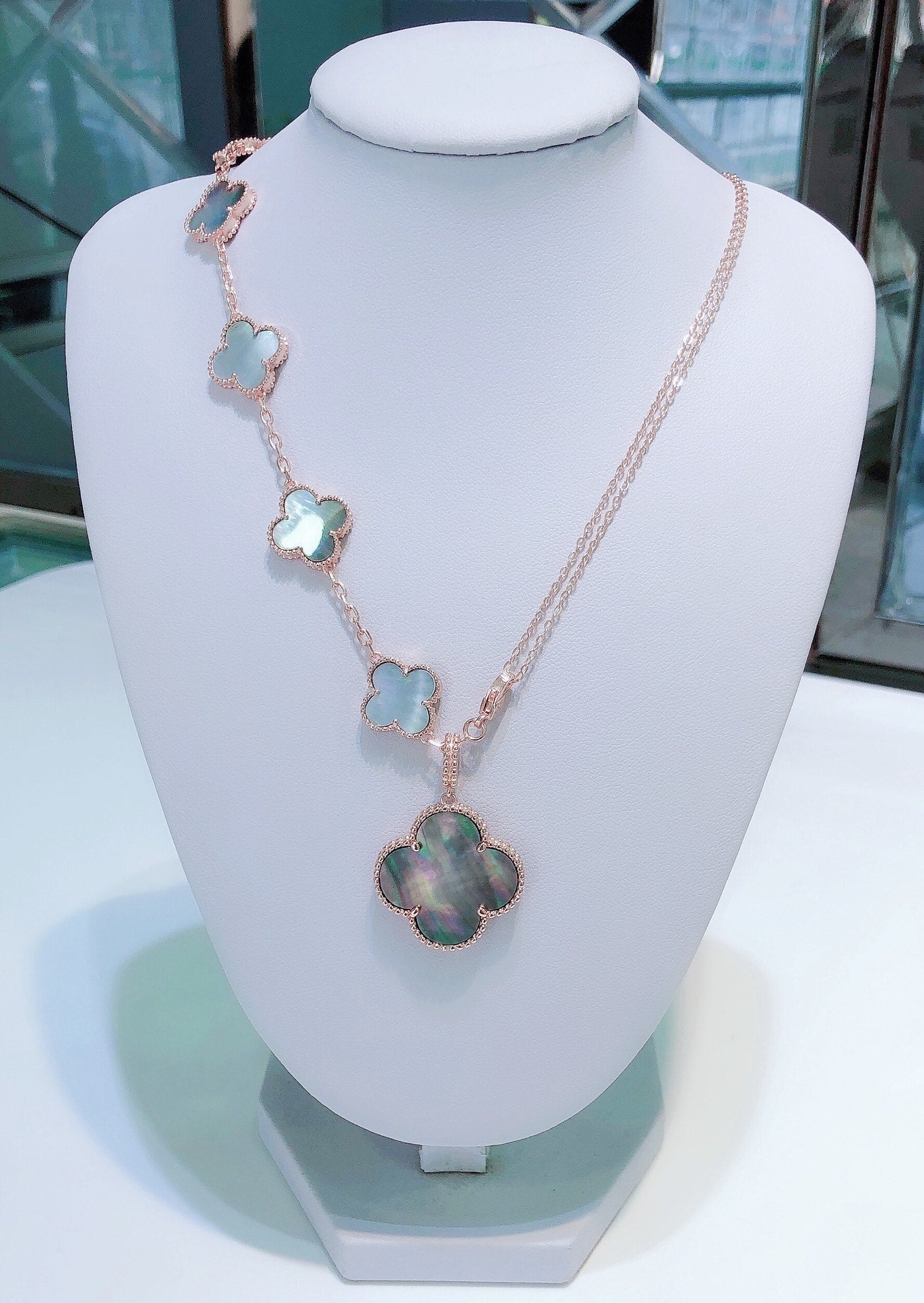 [Max Jewelry ]COMBINED BRACELET 5 MOTIFS AND NECKLACE DARK MOP ROSE GOLD