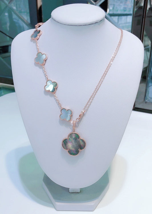 [Max Jewelry ]COMBINED BRACELET 5 MOTIFS AND NECKLACE DARK MOP ROSE GOLD