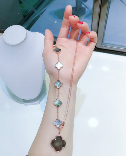 [Max Jewelry ]COMBINED BRACELET 5 MOTIFS AND NECKLACE DARK MOP ROSE GOLD