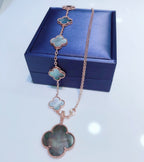 [Plus&Max]COMBINED BRACELET 5 MOTIFS AND NECKLACE DARK MOP ROSE GOLD