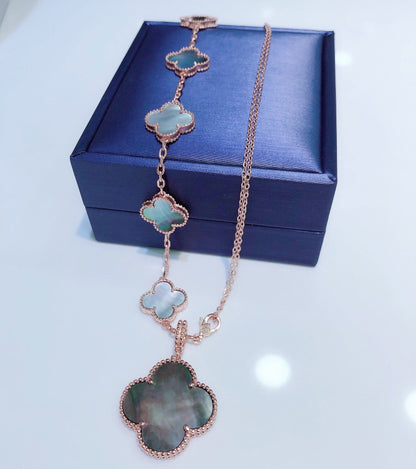 [Max Jewelry ]COMBINED BRACELET 5 MOTIFS AND NECKLACE DARK MOP ROSE GOLD