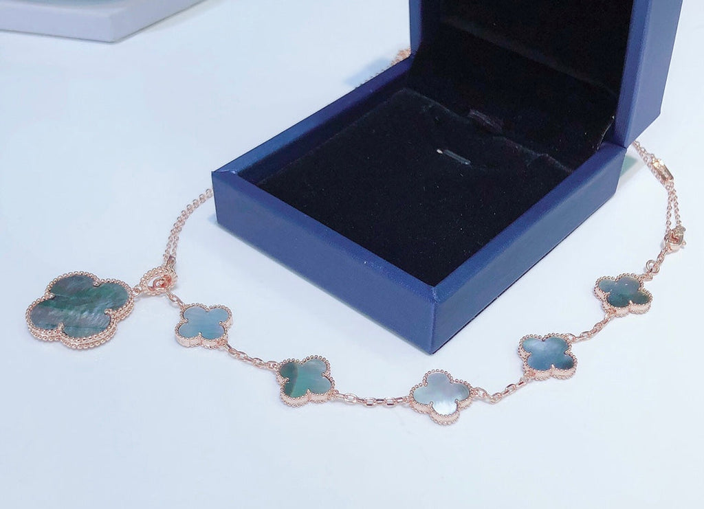 [Plus&Max]COMBINED BRACELET 5 MOTIFS AND NECKLACE DARK MOP ROSE GOLD