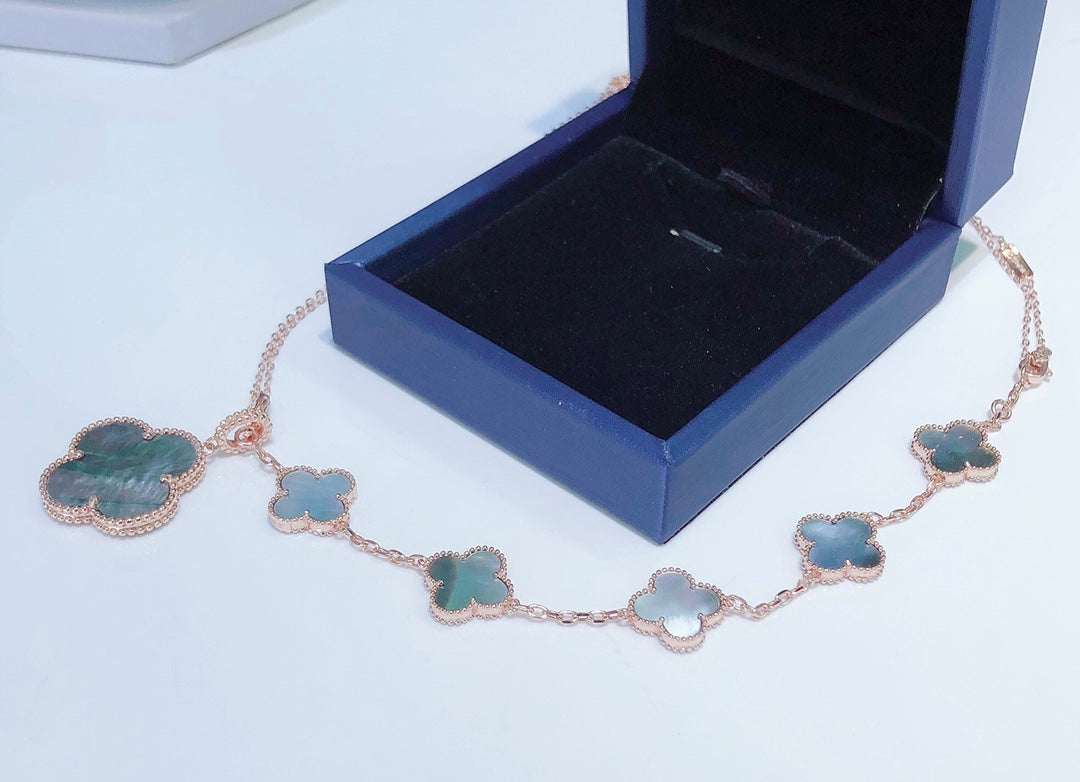 [Max Jewelry ]COMBINED BRACELET 5 MOTIFS AND NECKLACE DARK MOP ROSE GOLD