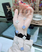 [Plus&Max]CLOVER 10 MOTIFS CHALCEDONY DIAMONDS SILVER NECKLACE