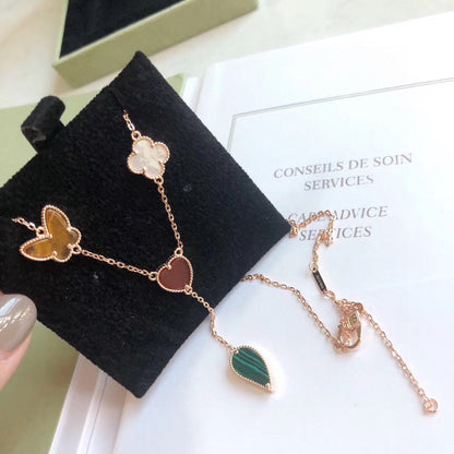 [Max Jewelry ]LUCKY SPRING 4 MOTIFS ROSE GOLD NECKLACE