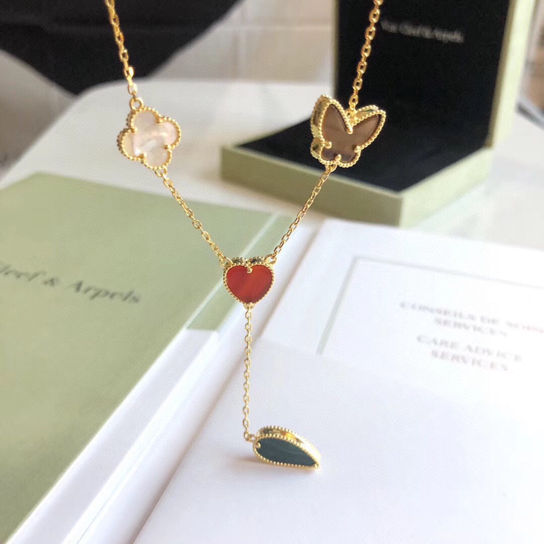 [Max Jewelry ]LUCKY SPRING 4 MOTIFS ROSE GOLD NECKLACE