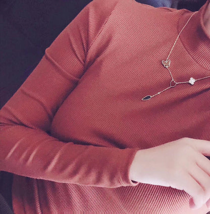 [Max Jewelry ]LUCKY SPRING 4 MOTIFS ROSE GOLD NECKLACE