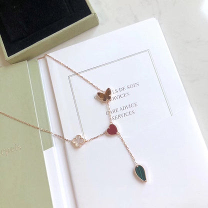 [Max Jewelry ]LUCKY SPRING 4 MOTIFS ROSE GOLD NECKLACE
