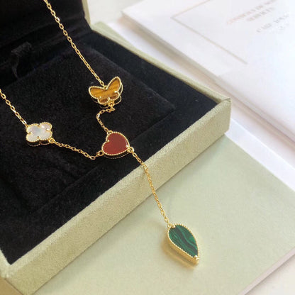 [Max Jewelry ]LUCKY SPRING 4 MOTIFS ROSE GOLD NECKLACE