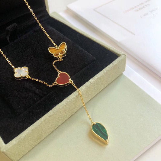 [Max Jewelry ]LUCKY SPRING 4 MOTIFS ROSE GOLD NECKLACE