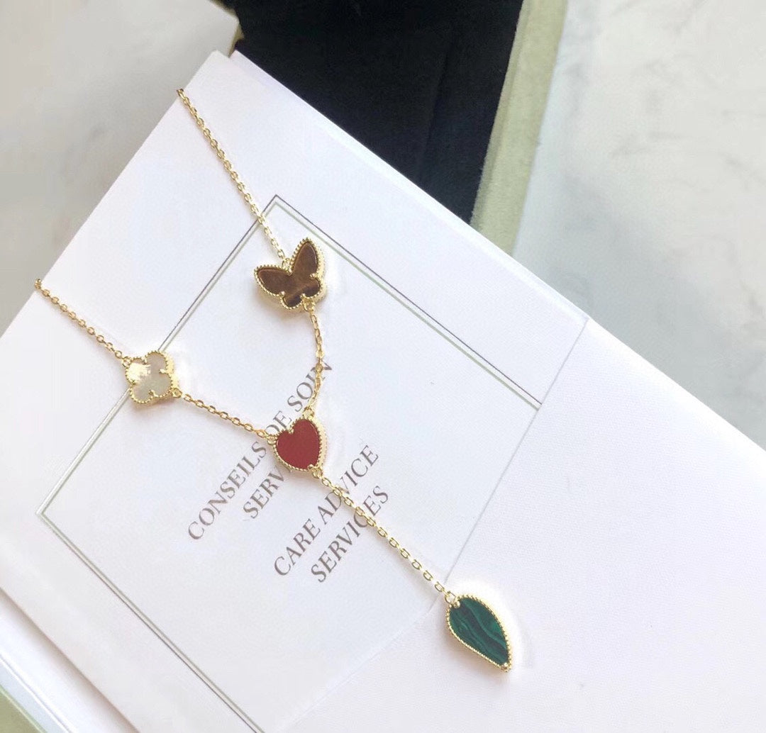 [Max Jewelry ]LUCKY SPRING 4 MOTIFS ROSE GOLD NECKLACE