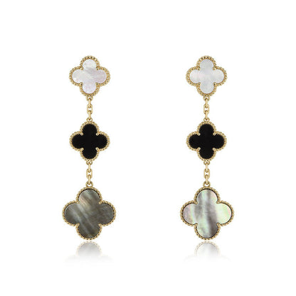 [Max Jewelry ]CLOVER EARRINGS GOLD ONYX MOP 3 MOTIF