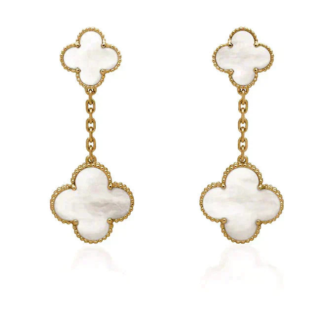 [Max Jewelry ]CLOVER 2 MOTIF WHITE MOP EARRINGS