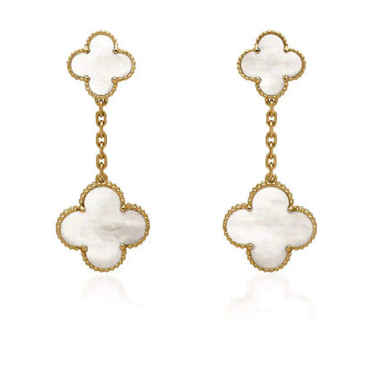 [Max Jewelry ]CLOVER 2 MOTIF WHITE MOP EARRINGS
