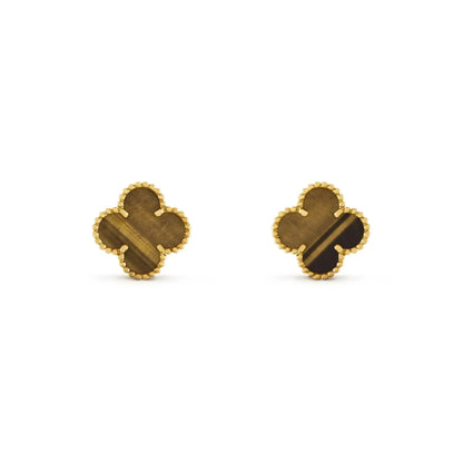 [Max Jewelry ]CLOVER MEDIUM 1 MOTIFS TIGER EYE EARRINGS