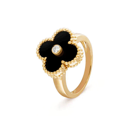 [Max Jewelry ]CLOVER ONYX RING GOLD DIAMOND