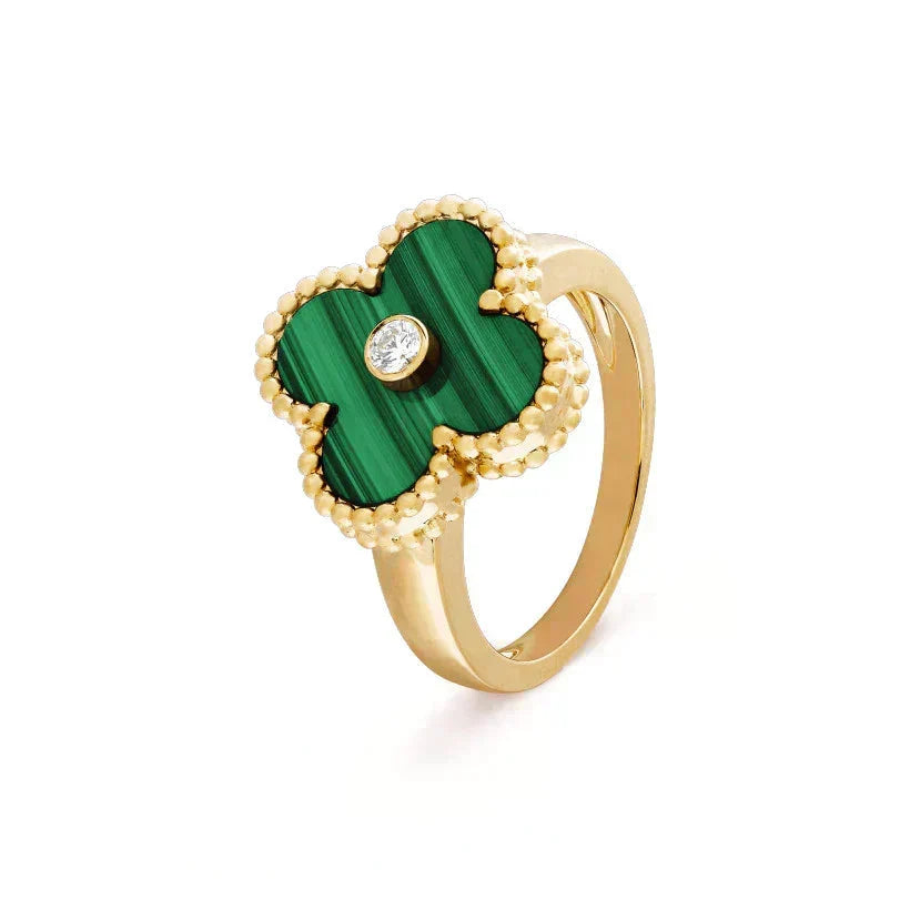 [Plus&Max]CLOVER MALACHITE RING GOLD DIAMOND