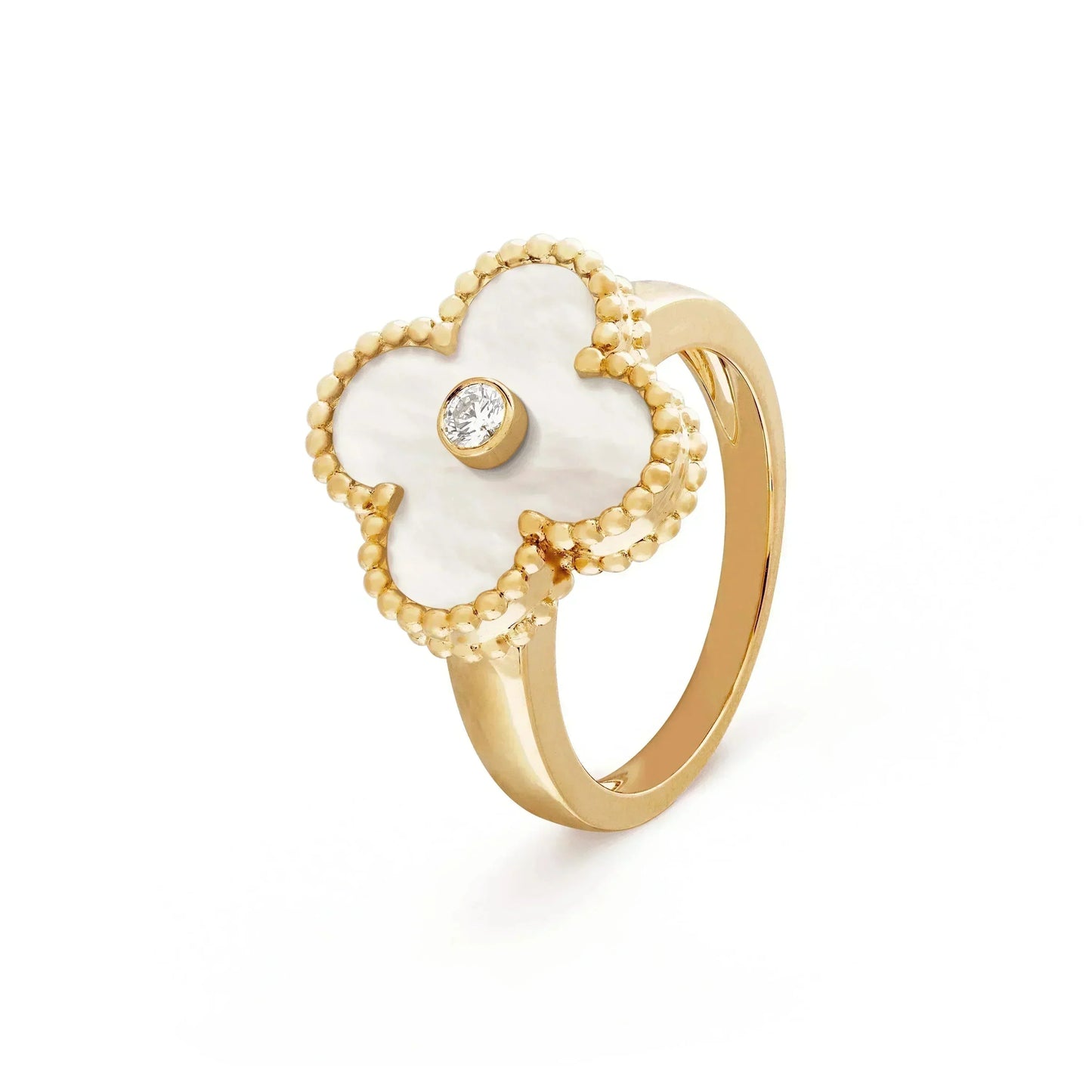 [Max Jewelry ]CLOVER PINK MOP RING GOLD DIAMOND