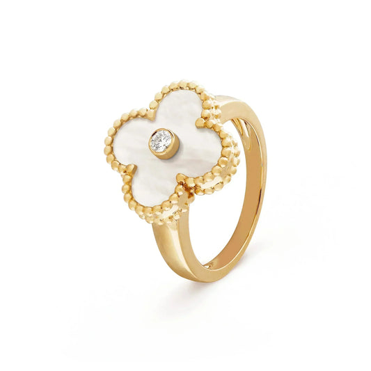 [Max Jewelry ]CLOVER PINK MOP RING GOLD DIAMOND